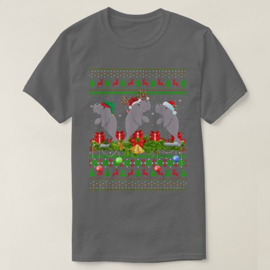 T-shirt Manatee Lover Xmas Éclairage Père Noël Ugly Manate (Design devant)