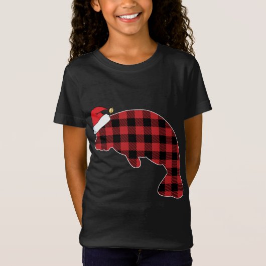 T-Shirt Manatee Red Plaid Pajama Santa Hat Noël (Devant)