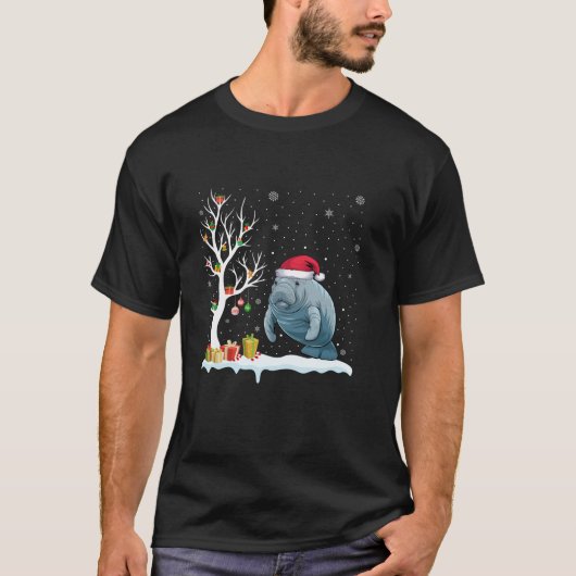 T-shirt Manatee Santa Hat Festif Arbre Lumière Paj Noël (Devant)