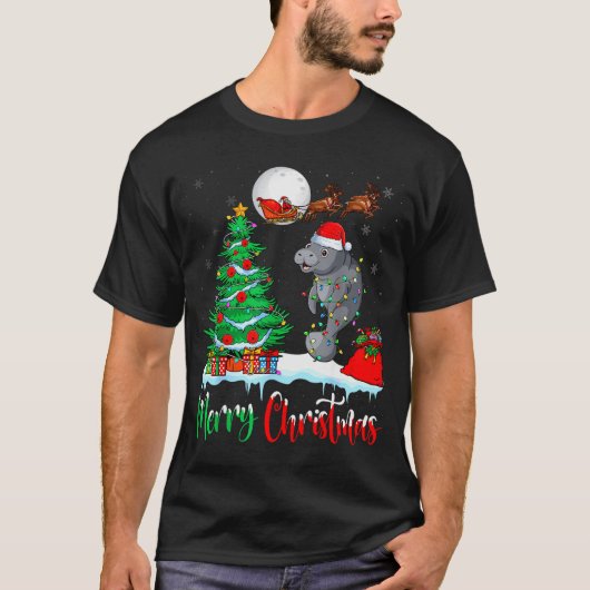 T-shirt Manatee Santa Hat Xmas Tree Merry Christmas Manate (Devant)