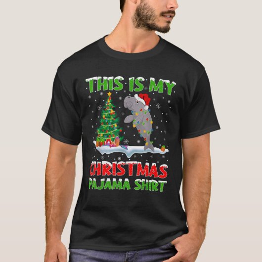 T-shirt Manatee Xmas Lumières D'Arbre Voici Mon Paja De No (Devant)