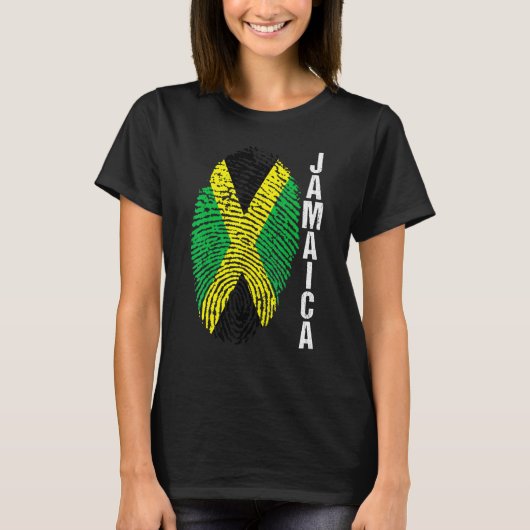 T-shirt Manche Graphique Empreinte Digitale Drapeau Jamaïc (Devant)