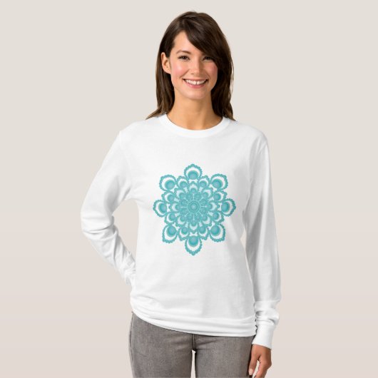 T-shirt Manche longue Mandala Flower Turquoise (Devant entier)