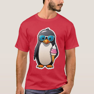 T-shirt Manchot cool avec cône de glace et lunettes de sol