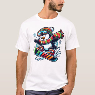 T-shirt manchot de snowboard noël