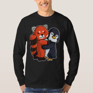 T-shirt Manchot et Panda Rouge Animaux Mignons Pour Femmes
