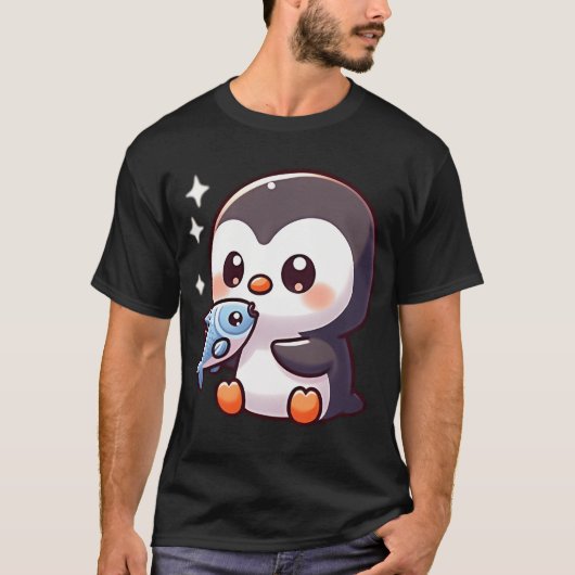 T-shirt manchot mangeant du poisson (Devant)