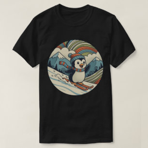 T-shirt Manchot skieur heureux - Aventure hivernale rétro