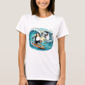 T-shirt Manchot surfeur et requin high five (Devant)
