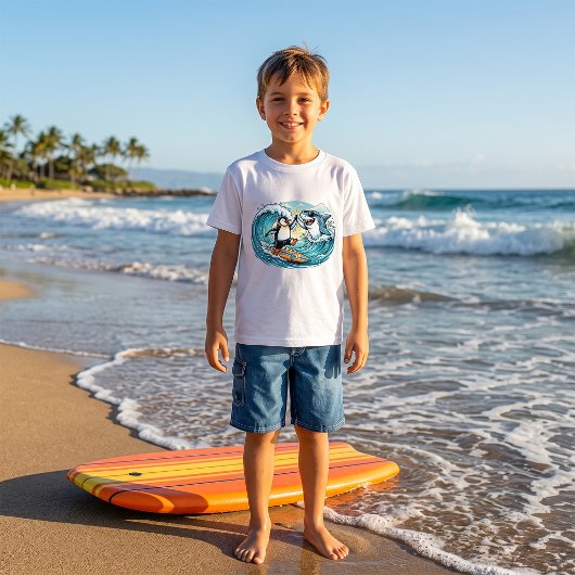T-shirt Manchot surfeur et requin high five