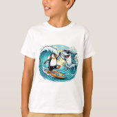 T-shirt Manchot surfeur et requin high five (Devant)