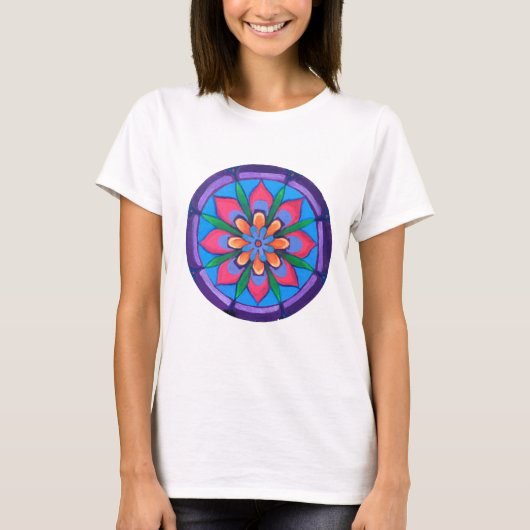 T-shirt mandala cool violet rose et vert (Devant)