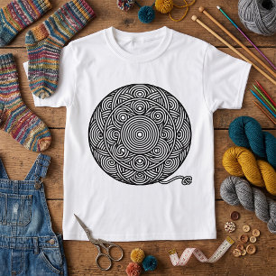 T-shirt Mandala de boule de fil noir et blanc