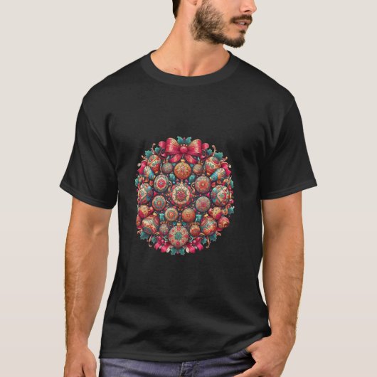 T-shirt Mandala de Noël avec des ornements feuille saints  (Devant)