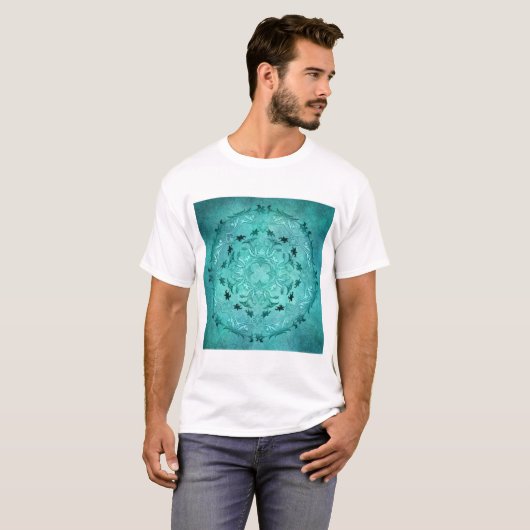 T-shirt Mandala floral ethnique de grunge de turquoise (Devant entier)