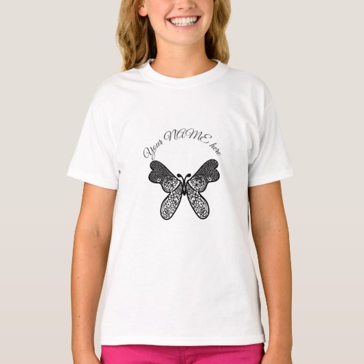 T-shirt Mandala papillon boho complexe noir et blanc A (Devant)