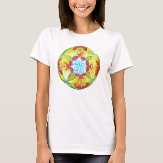 T-shirt Mandala ronde, Fleur bleue, paix, Unité (Devant)