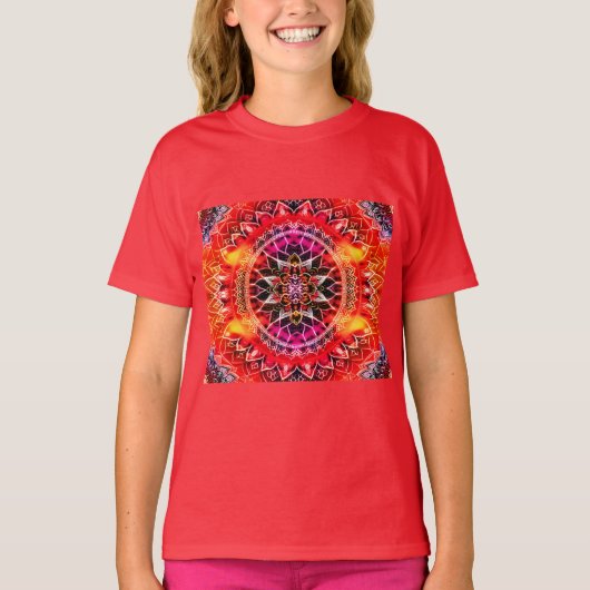 T-shirt Mandala rouge hypnotique (Devant)