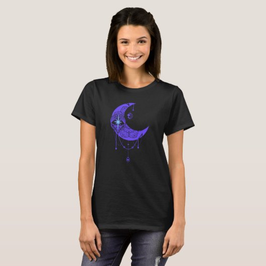 T-shirt Mandala Style Crescent Violet Lune OEil attentif (Devant entier)