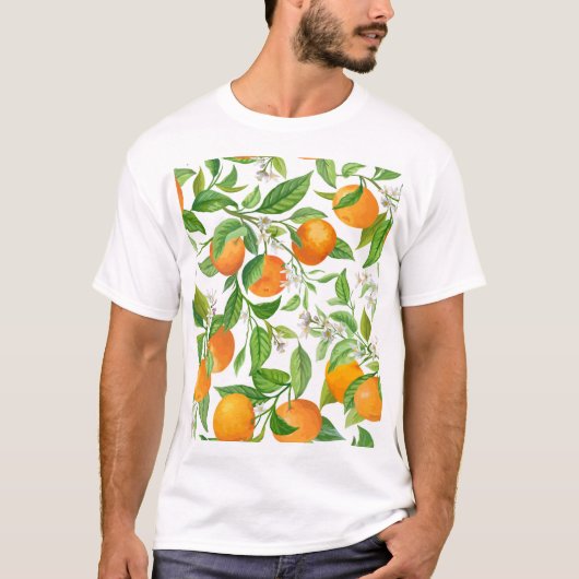 T-shirt Mandarin : Motif coloré tropical (Devant)