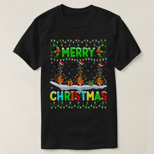 T-shirt Mandolin Lover Xmas Mandolin Éclairage Santa Hat M (Design devant)
