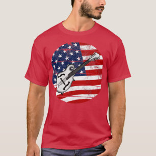 T-shirt Mandolin USA Drapeau Mandolinist Folk Musician 4th