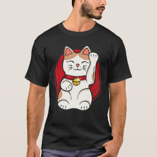 T-shirt Maneki Neko Lucky Cat Statue Waving Japanese