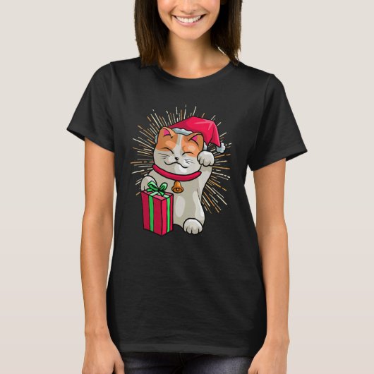 T-shirt Maneki Neko Lucky Cats Cute Santa Christmas style (Devant)