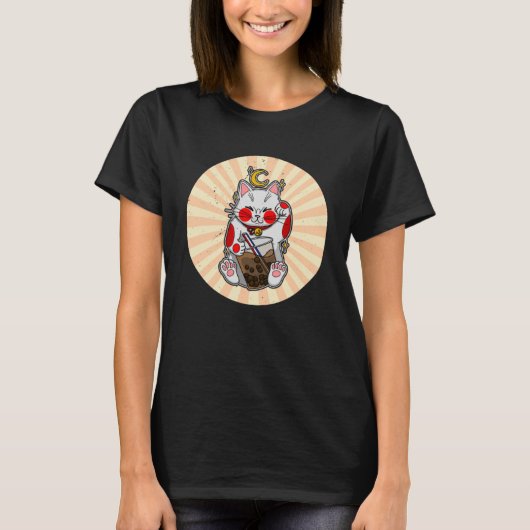 T-shirt Maneki Neko Waving Japan Feng Shui Bubble Boisson  (Devant)
