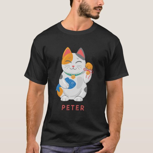 T-shirt Maneki Neko White Chat, symbole de bonne chance (Devant)