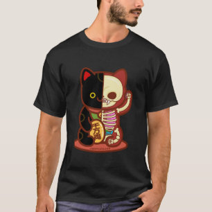 T-shirt Manekineko Chat Flayed Skeleton Dissecté X Ray