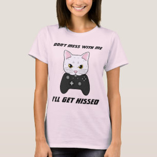 T-shirt Manette de caricature blanche foncée Gamer Cat