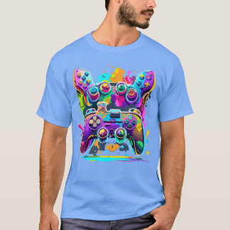 T-shirt Manette de jeu vidéo peinture goutte colorée Gamer