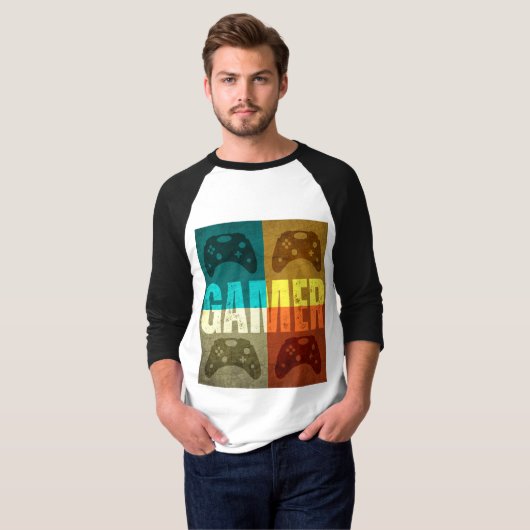 T-Shirt Manette de jeu vidéo vintage GAMER (Devant entier)