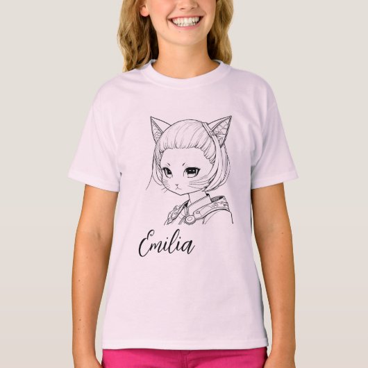 T-shirt Manga Chatte Fille (Devant)