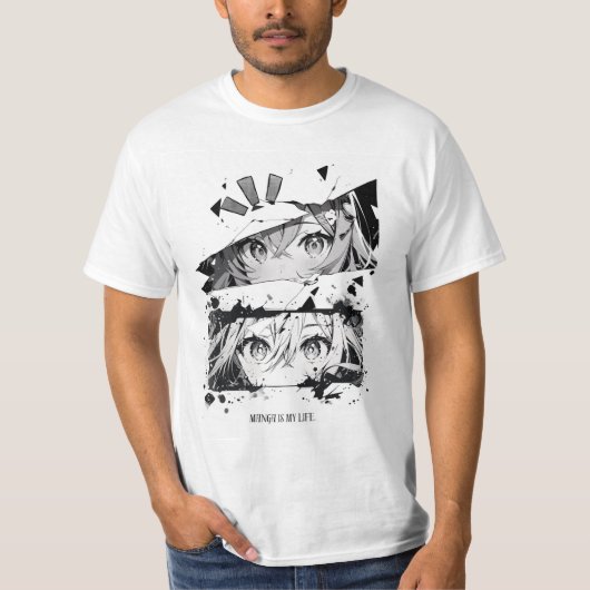 T-shirt Manga en niveaux de gris (Devant)