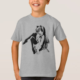 T-shirt Manga, Neko Catgirl Furry Kawaii Loli