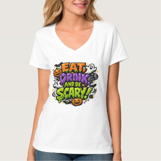 T-shirt Manger, boire et être effrayant - Art de bande des