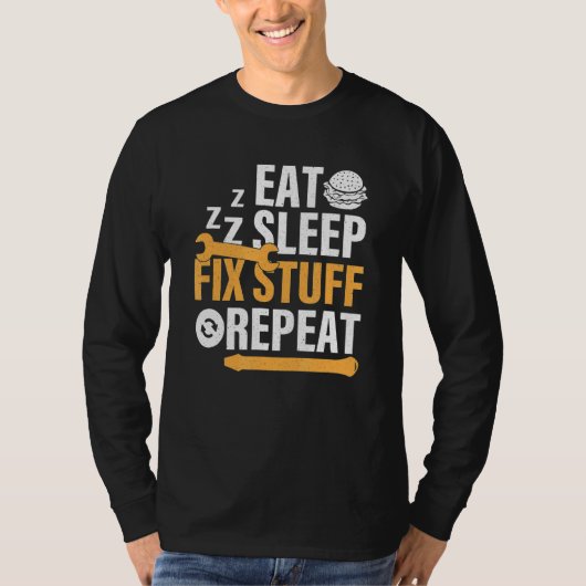 T-shirt Manger Burger Dormir Fixer les trucs Répéter (Devant)