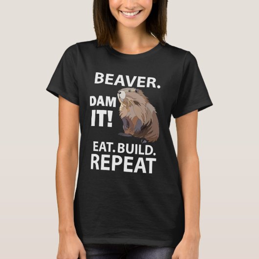 T-shirt Manger Construire Répéter Drôle Castor Animal (Devant)