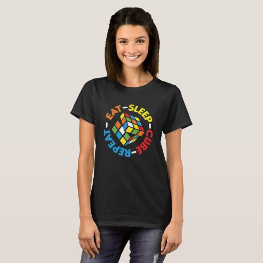 T-shirt Manger Cube Sommeil Répéter Cubes Funny Puzzle Vit (Devant entier)