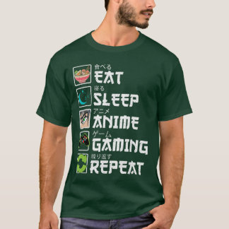 T-shirt Manger Dormir Anime Jeux Répéter Gamer Meneen Boy