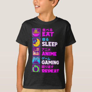 T-shirt Manger Dormir Anime Jeux Répéter Kawaii Otaku Anim