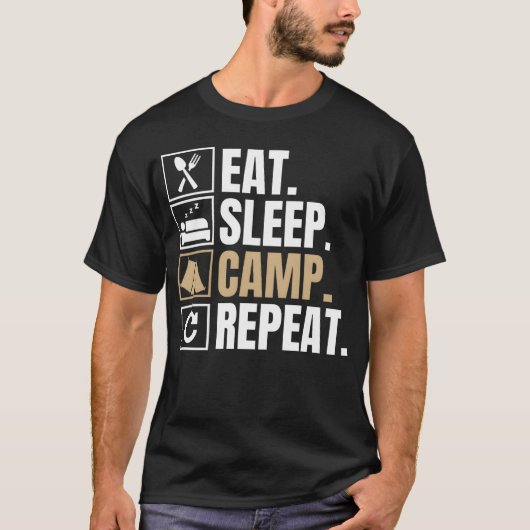 T-shirt manger dormir camper répéter fille (Devant)