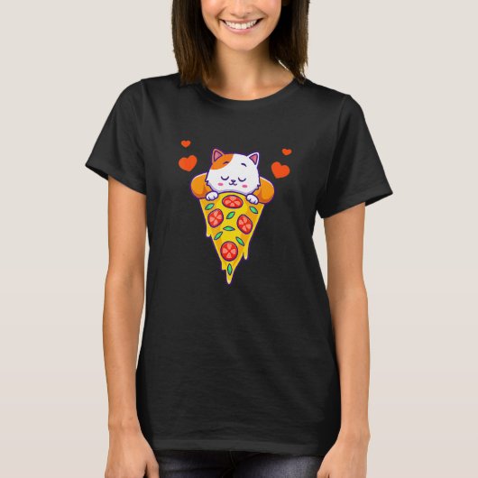 T-shirt Manger Dormir Chat Pizza Répéter (Devant)