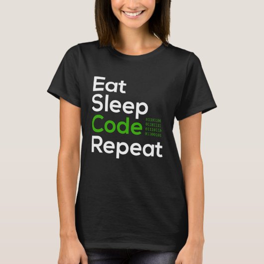 T-shirt Manger Dormir Code Binaire Programmeur Vie Tech Hu (Devant)