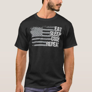T-shirt Manger Dormir Code Répéter Drapeau Américain Homme