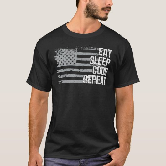 T-shirt Manger Dormir Code Répéter Drapeau Américain Homme (Devant)