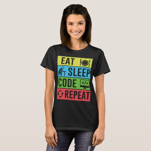 T-shirt Manger Dormir Code Répéter Drôle Programmation Ck (Devant entier)