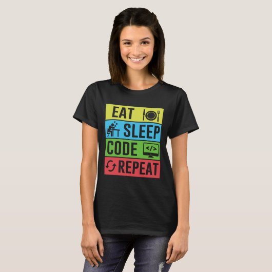 T-shirt Manger Dormir Code Répéter Drôle Programmation Ret (Devant entier)